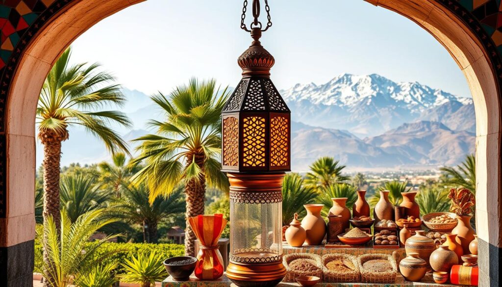 Una vibrante guida di viaggio stagionale in Marocco, che mostra i diversi paesaggi e le tradizioni culturali del paese. In primo piano, un arco colorato a mosaico incornicia un'oasi lussureggiante, con palme che ondeggiano delicatamente nella brezza calda. Nella via di mezzo, una lanterna marocchina decorata lancia un bagliore caldo, circondato da una serie di spezie, tessuti e ceramiche. Lo sfondo presenta le maestose montagne dell'Atlante, le loro cime innevate che riflettono le stagioni mutevoli. La scena è immersa in una luce morbida e dorata, catturando l'essenza del fascino accattivante del Marocco e il fascino delle sue distinte esperienze culturali durante tutto l'anno. Una vibrante guida di viaggio stagionale in Marocco, che mostra i diversi paesaggi e le tradizioni culturali del paese. In primo piano, un arco colorato a mosaico incornicia un'oasi lussureggiante, con palme che ondeggiano delicatamente nella brezza calda. Nella via di mezzo, una lanterna marocchina decorata lancia un bagliore caldo, circondato da una serie di spezie, tessuti e ceramiche. Lo sfondo presenta le maestose montagne dell'Atlante, le loro cime innevate che riflettono le stagioni mutevoli. La scena è immersa in una luce morbida e dorata, catturando l'essenza del fascino accattivante del Marocco e il fascino delle sue distinte esperienze culturali durante tutto l'anno.